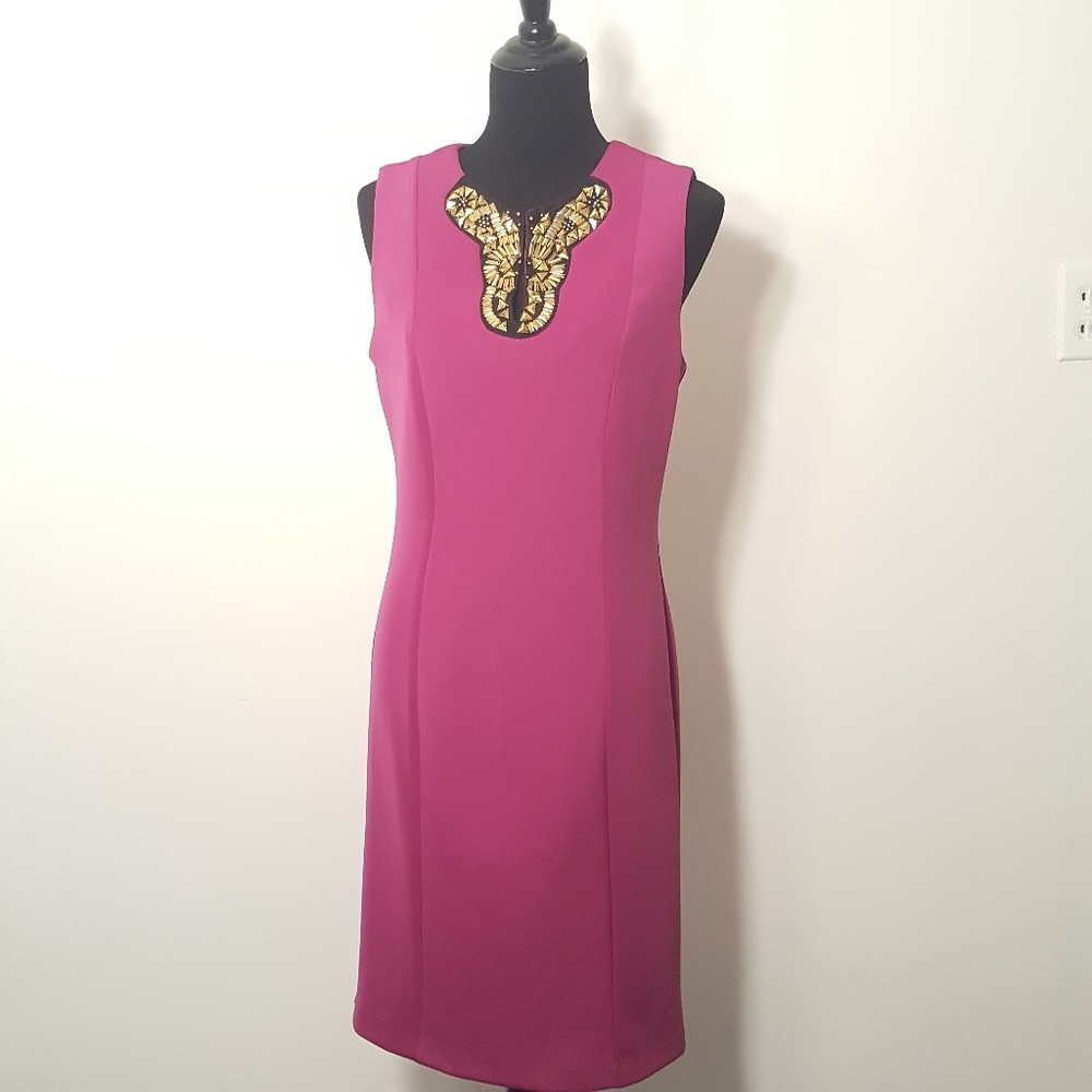 Scuba Cocktail Dress with Open Beaded Neck Detail